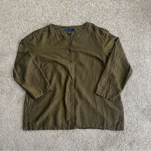 Venezia Women’s Sz. 26/28 Dark Green Split Neck Button-Up Shirt